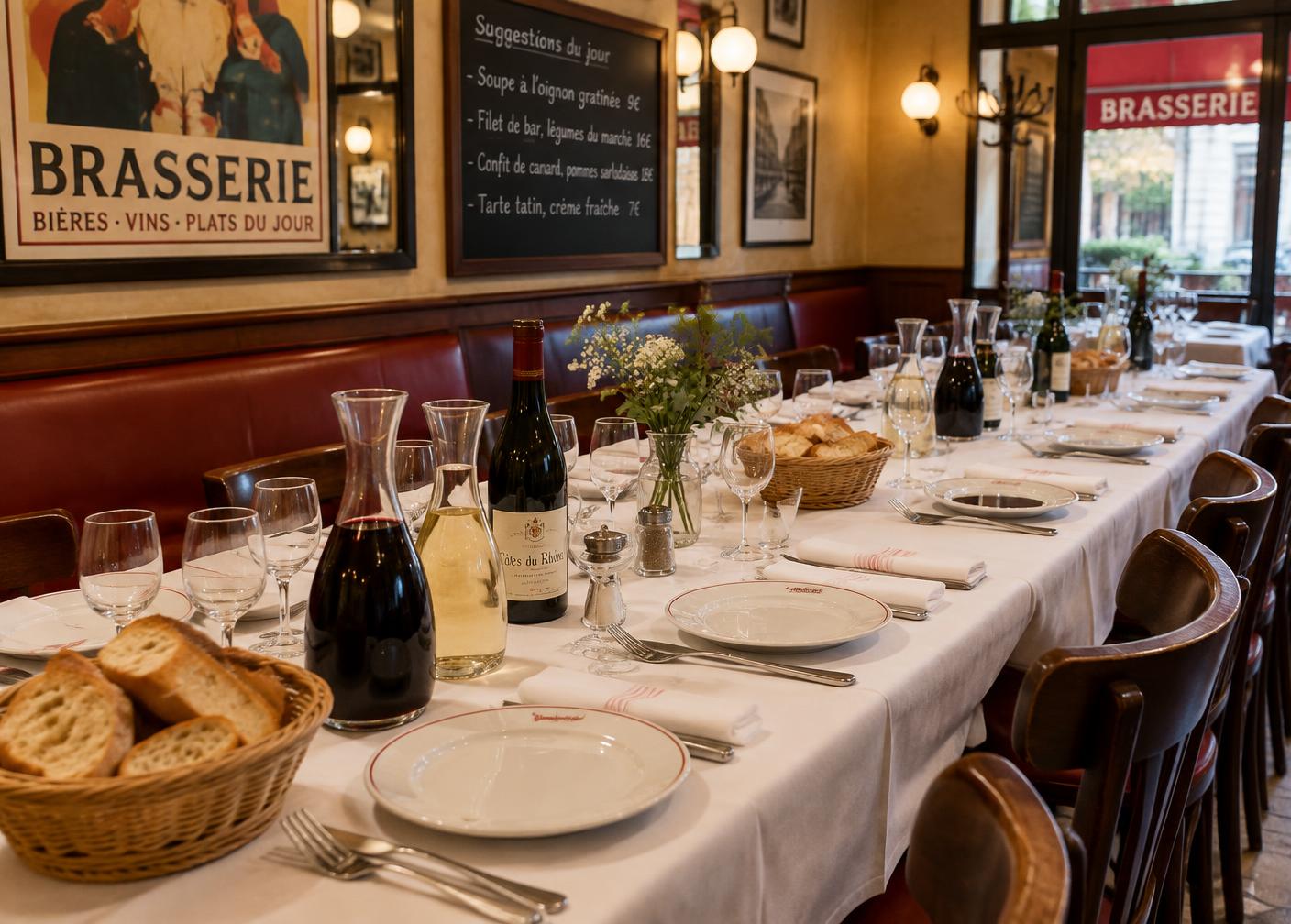 Grande tablée dressée pour un groupe